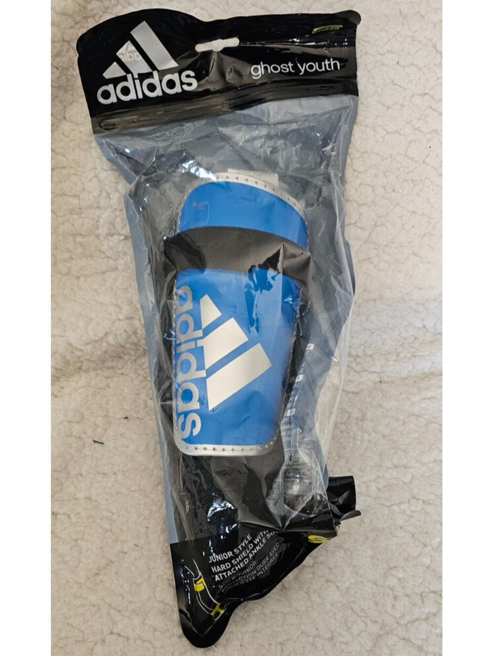 New Adidas Hard Shield Shin Guards Attached Ankle Socks Soccer Ghost Youth Sz XL